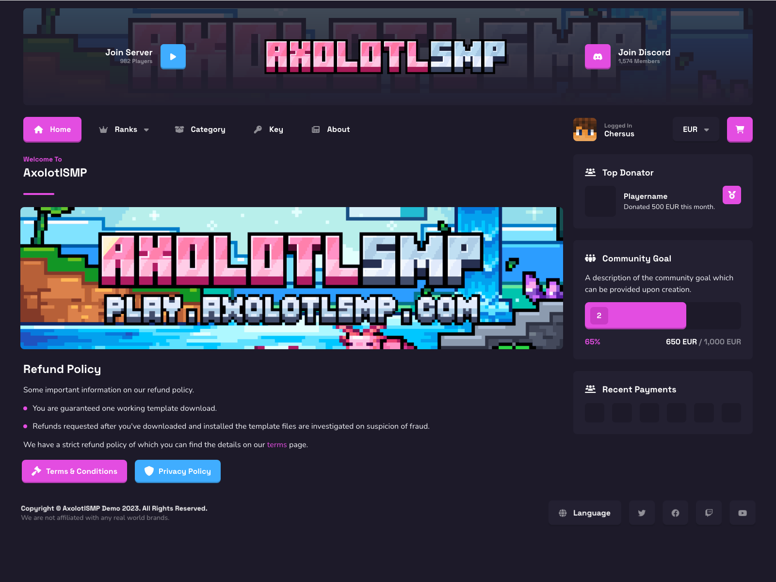 Example store for AxolotlSMP, a MineCraft SMP server